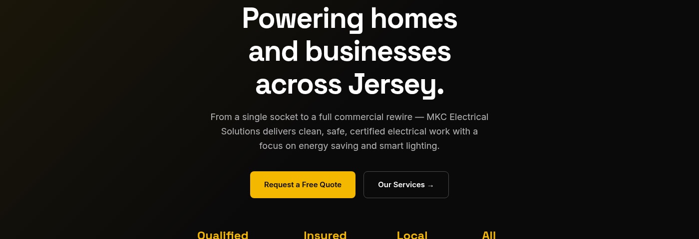 Close-up of a SiteCraft website — navy header, call-to-action button and services section